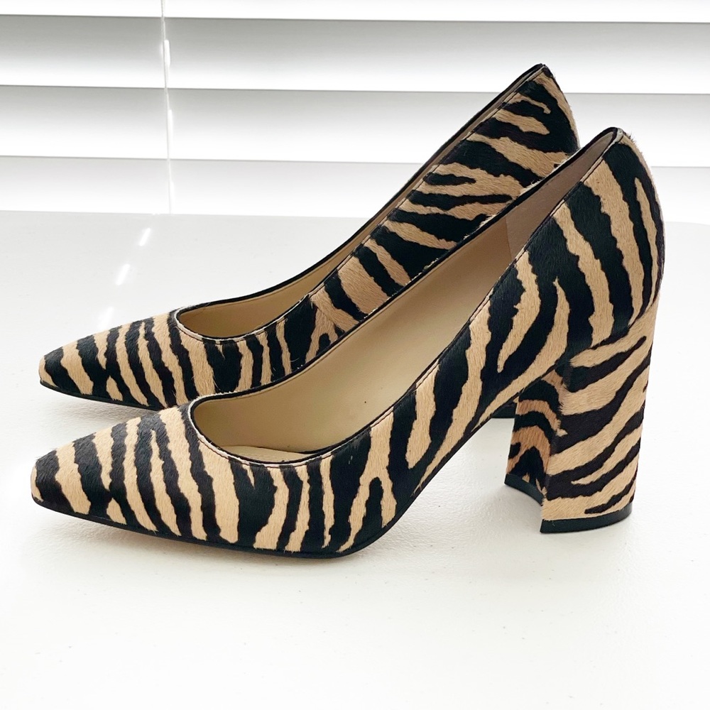 NWT Marc Fisher Razlily Zebra Pumps Calf Hair Block Heels